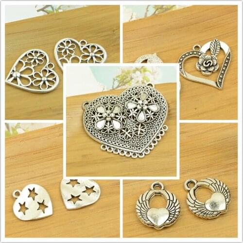 Hollow heart DIY charm pendant flower/star carved out shape alloy jewerly accessories findings antique silver bracelet necklace