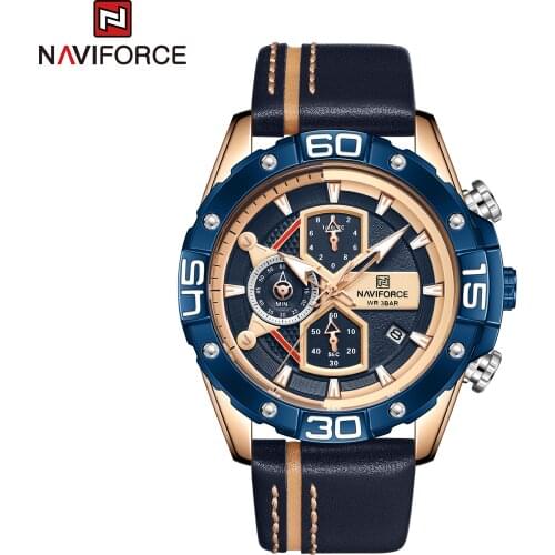 NAVIFORCE Sport Watches Men Luxury Brand Blue Military Genuine Leather Wristwatch Man Clock Fashion Chronograph Waterproof 2021