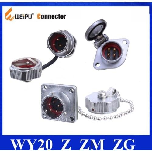 Original Weipu IP67 WY20 Male Z ZM ZG Socket 2 3 4 5 6 7 9 12 Pin ZM Round Rear 2-hole Square Flange Panel Mount Socket