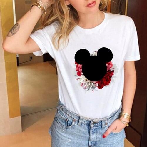 New Fashion Graphic Tees For Women Minnie Mouse Mickey Print Harajuku T-shirt Female Tshirts O-neck Loose Women Clothes