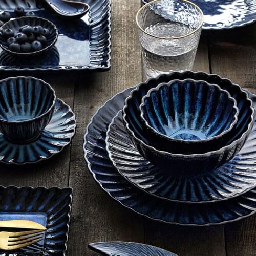 KINGLANG Ceramic Klin Glaze Flower Shape Pudding Dish House Fish Plate Rice Bowl Coffee Cup and Saucer