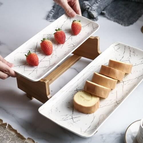 Ceramic Plate White with Stand Afternoon Tea Snack Cake Plate Restaurant Hotel Service Tray Kitchen Storage Supplies Plate Set