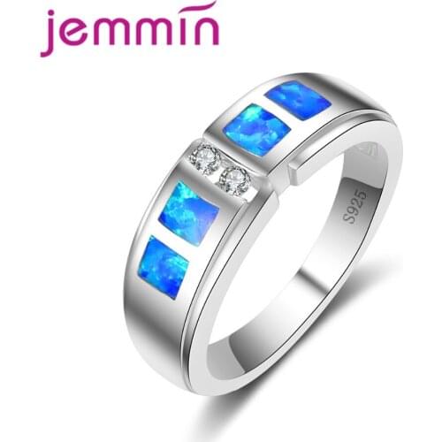 Classic Vintage Ring 4 Square Blue Opal Narrow Fire Opal Ring 925 Sterling Silver Jewelry New Brand Bijoux for Women Lady