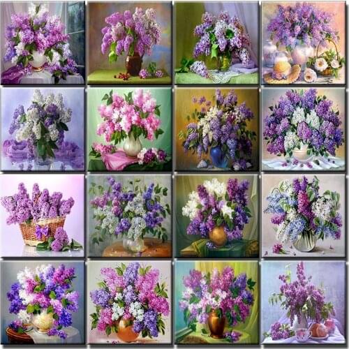Colorful Lavender Diy Painting By Numbers Handpainted Oil Picture Flowers Acrylic Paint Coloring By Number For Home Decoration