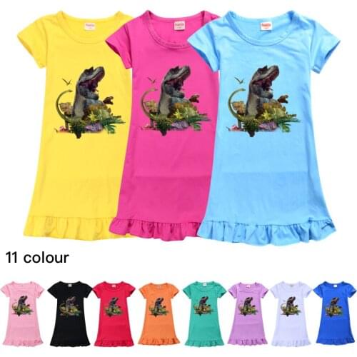 Summer Girl Dress Milk Silk Princess Short Sleeve Soft Cool Dress Girl Christmas Party Clothes Kid Dinosaur Sleepwear Homewear
