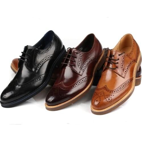 Fashion Tan / Black / Brown Dress Shoes Mens Business Shoes Genuine Leather Oxford Social Shoes Boys Prom Shoes