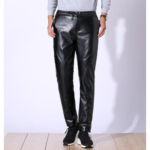 Black fashion leather pants mens trousers Plus velvet warm pantalones hombre cargo harem pants for men pantalon homme korea b415