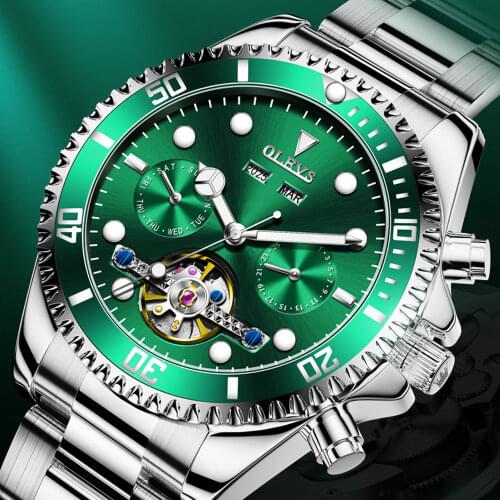 2021 OLEVS Mens Mechanical Watch Automatic Tourbillon Watch Top Brand Luxury Stainless Steel Waterproof Luminous Watch Men 6605