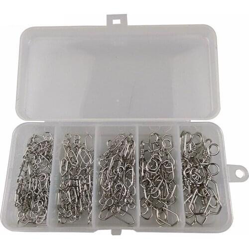 HiUmi New Square Snap Fishing Hooked Snap Pin 155pcs/box Stainless Steel Fishing Barrel Swivel Connectors Tackle Bo