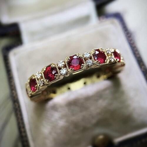 Modyle New Fashion Gold Color Red Crystal Wedding Ring For Women Wedding Gift Jewelry Dropshipping