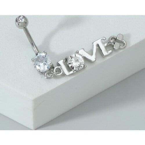 New Fashion Personality Creative Zircon LOVE Belly Rings for Women Sexy Body Piecing Jewelry