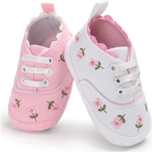 Toddler Baby Shoes Newborn Boys Girls White Lace Floral Embroidered Soft Solid Princess Crib Shoes Prewalker 0-18M