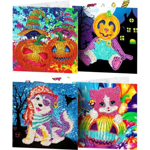 New Arrival Halloween Diamond Painting Cards Diamond Embroidery Cat Greeting Postcards Diamond Mosaic Art Kits