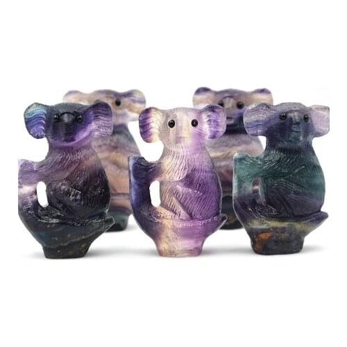 Natural Colorful Fluorite Crystal Hand Carved Koala And Polished Gemstone Home Decoration Collection