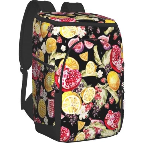 Ohmelody Fruits Prints Waterproof Cooler Backpack Large Lunch Bags for Picnic Camping Beach Party Outdoor Mini Refrigerator