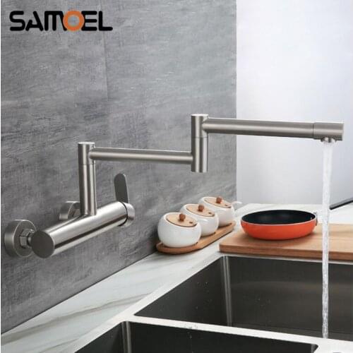 Samoel Stainless Steel Wall-mounted Dual-hole Brushed Foldable Kitchen sink Faucet Mixer 360° Rotating torneira cozinha NL725