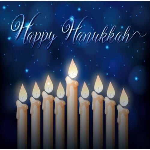 Happy Hanukkah and Candle Blue Backdrop Party Photography Background Celebration Photo Booth Studio Decor