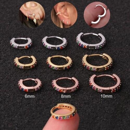 1pc 6/8/10mm Ear Piercing Jewelry Micro inset color Zircon round earbuckle creative simple cartilage earrings