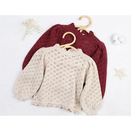 Girls Sweater Autumn Spring Children Sweaters Hollow Out Kids Sweater Pullover For Girl Puff-Sleeve Girls Pullover Knitwear 1-7Y
