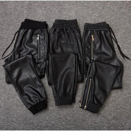 Loose faux leather pants mens harlan pants Elastic waist fashion motorcycle pu trousers for men personality Add cashmere warm