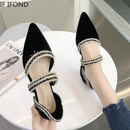 IF IFOND Luxury Soft Flock Pointed Toe Flat Shoes Women Summer Slip on Strap Pumps Shoes Woman Fashion Wedding Party Footwear