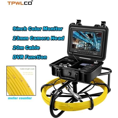 9inch Pipe Inspection Video Camera System 8GB SD Card With DVR 20m Cable Diameter 23mm Industrial Endoscope Camera