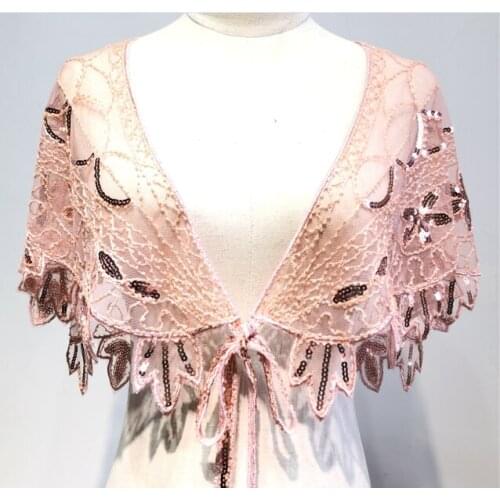 Vintage 1920s Flapper Shawl Sequin Beaded Short Cape Beaded Decoration Gatsby Party Mesh Short Cover Up Dress Accessory