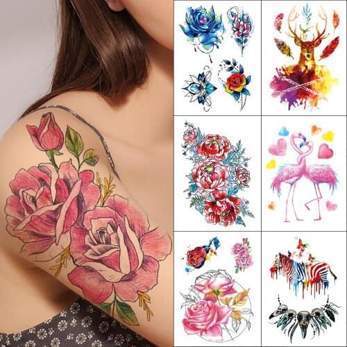 Women temporary tattoo flower rose butterfly flamingo swan fox Coloured fake tattoo Small temporary waterproof tattoo sticker
