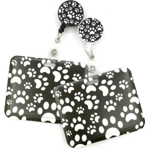 Black Dogs Paws Retractable Lanyard Nurse ID Business Credit Card Work Card Badge Holder Student Clips Card Cover Holder Bag