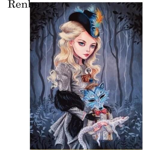 Needlework Diamond Embroidery Cartoon girl and fox pattern DIY Diamond Painting Cross Stitch Home decoration 5D Rhinestones icon