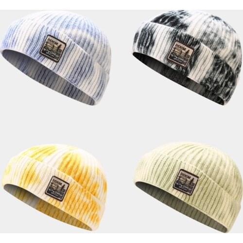 2021 Womens Knitted Hat Skullcap Mens Beanie Hat Winter Tie-Dye Borderless Loose Cap Cuffs Docker Fisherman Beanie Mens Hat