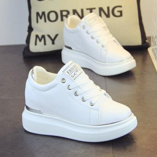 2021 Hidden Heels Women Platform Wedge Sneakers Ladies Leather Golden White Shoes Female Krasovki Tenis Feminino Casual