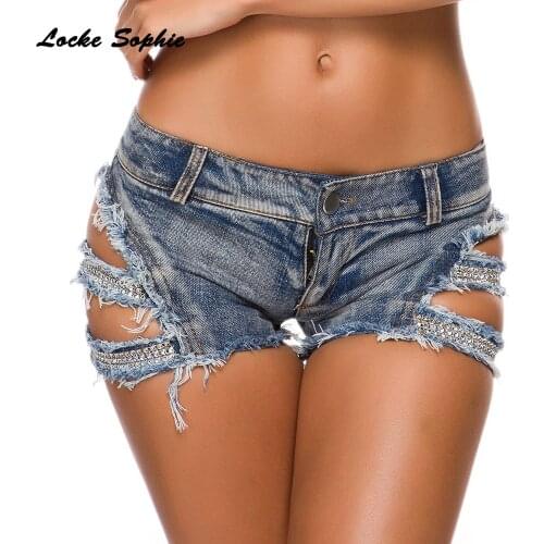 Low waist Womens Sexy super denim shorts 2021 Summer denim cotton Diamonds Splicing shorts Ladies Skinny club super short jeans