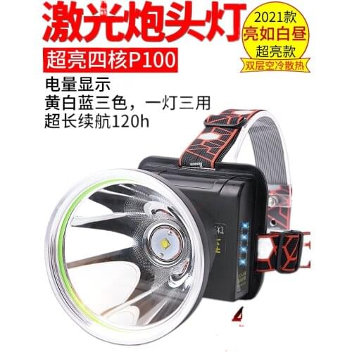 2021 laser cannon headlight glare charging super bright led long-range quad-core P100 hernia wearing a miners lamp night fishin