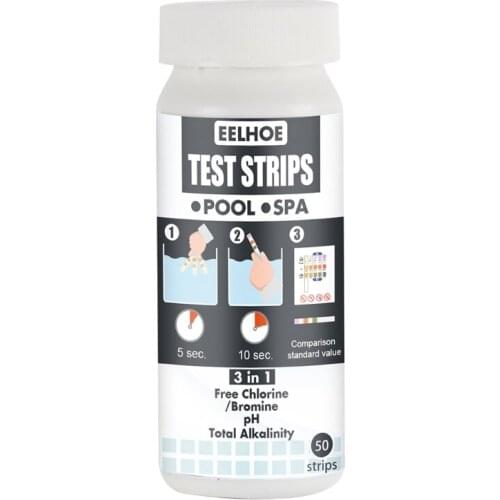 50PCS Water Quality Test Strips pH Chlorine Bromine Alkalinity for Swimming Pool Spa Pond