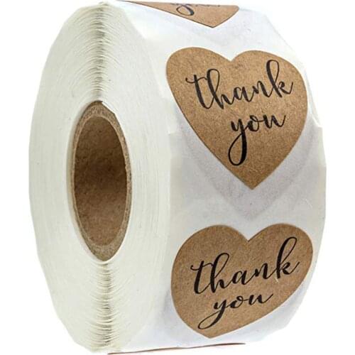 Natural Kraft Thank You Stickers Heart Shape Seal Labels 100-500pcs Labels Stickers Scrapbooking For Package Stationery Sticker