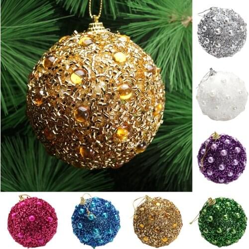 8CM Merry Christmas Rhinestone Glitter Baubles Tree Balls Decoration for Home Xmas Tree Hanging Foam Balls Ornaments