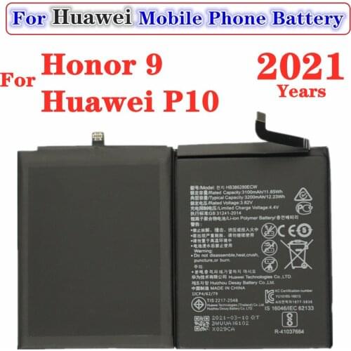 2021 Years HB386280ECW Battery For Huawei P10 VTR-L09 VTR-L29 5.1" /Honor 9 STF-L09 STF-AL10 Phone Battery 3200mAh High Capacity