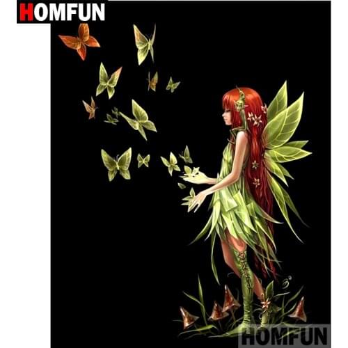 HOMFUN Full Square/Round Drill 5D DIY Diamond Painting "butterfly fairy" Embroidery Cross Stitch 5D Home Decor Gift A08700