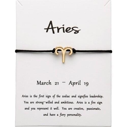 12pcs White Card Black Color Fashion Jewelry 12 Constellations Zodiac Woven Bracelet Bangles For Women