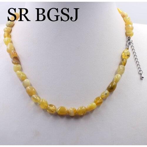 Free Ship 6-8mm Nugget Gems Beads White Gold Plateds Lobster Clasp Adjustable WomenNecklace