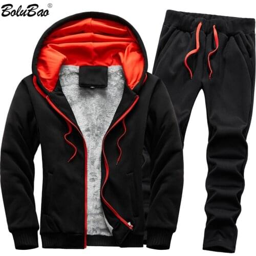 BOLUBAO Winter Brand Men Fleece Thick Sets Mens Cardigan Hoodies Suit Tracksuit Casual Hooded Sportswear Set Male