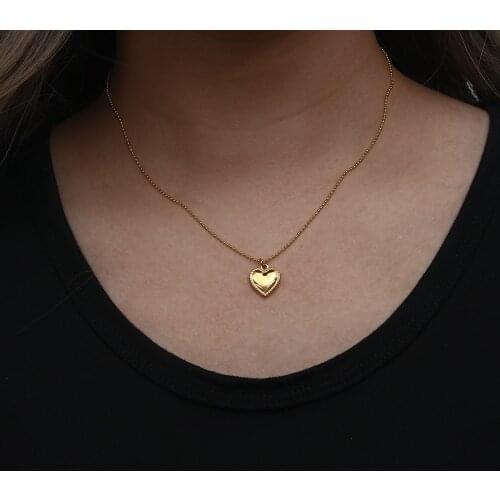 Tarnish Free Minimalist Small Beads Chain Heart Charm Necklaces For Women Stainless Steel 18K Gold Plated Heart Love Necklace