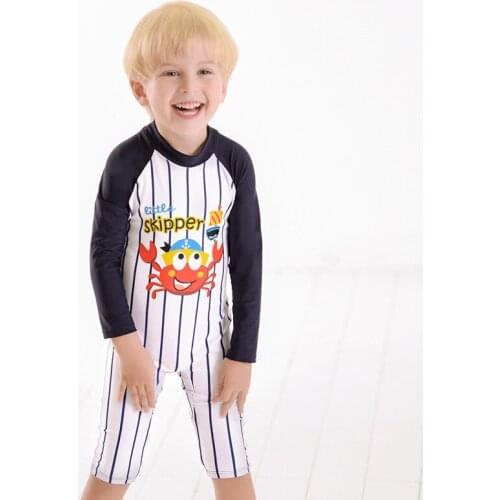 Boys Swimming Suit Swimsuit Full for Kids One Piece Sun Protection Wetsuit Children Striped Swimwear Boy Long Sleeve 2Y-12 Years
