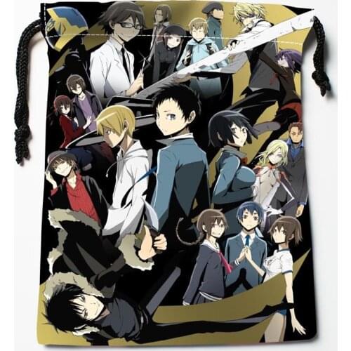 Custom DURARARA!! Anime Drawstring Bags Wedding Party Christmas Gift Pouches Packing 18x22cm Satin Fabric Storage Bag 0402