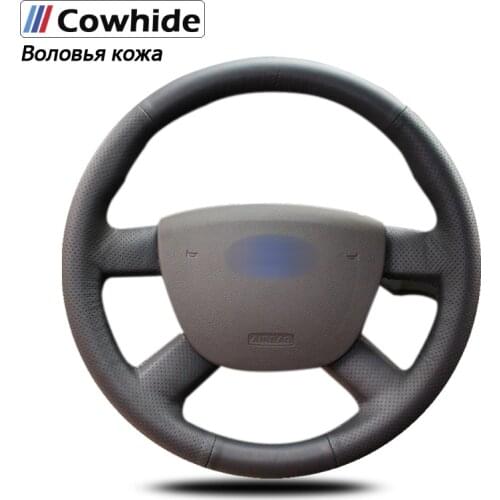 Handsewing Black Genuine Leather Steering Wheel Covers for Ford Focus 2 2005-2011 2006 2007 2008 2009 2010