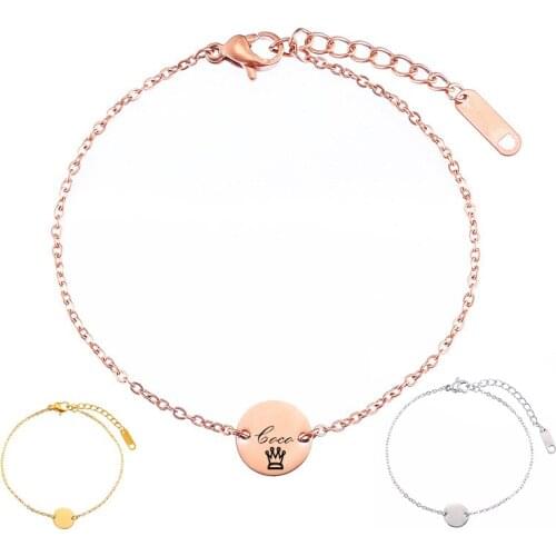 Customized Cute Round Bracelets Stainless Steel Engraved Name Date 3-Tone Jewelry For Woman Letter Bangles