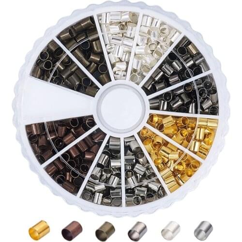 1 Box Mixed Color Brass Crimp Beads Tube End Cap Metal Stopper Bead Cord Cover Tips End for DIY Jewelry Making Supplies