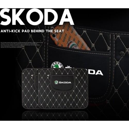 Leather Car Seat Backrest Anti Kicking Pad Interior Accessories For Skoda Fabia Octavia Rapid Kodiaq Karoq Superb Kamiq VisionS