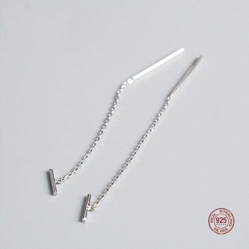 LKO 925 Sterling Silver Gold/Silver Color Chain Piercing Dangle Drop Earring Glossy Bead long Tassels Chains Jewelry Pendiente